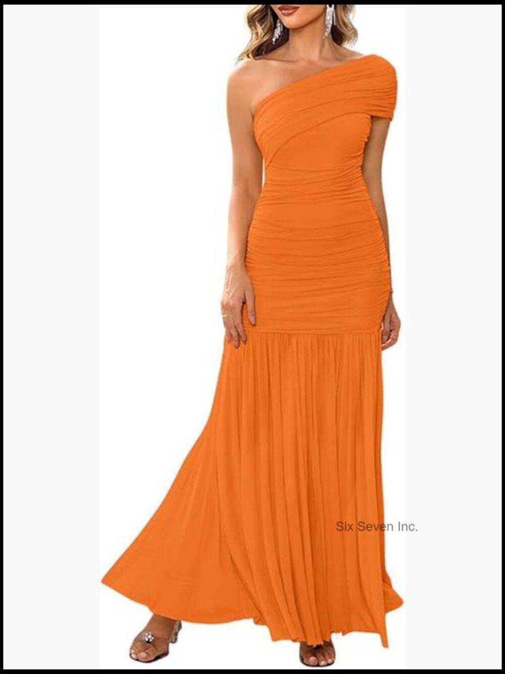 One Shoulder Sleeveless Ruched Bodycon Maxi Dress Women's Formal